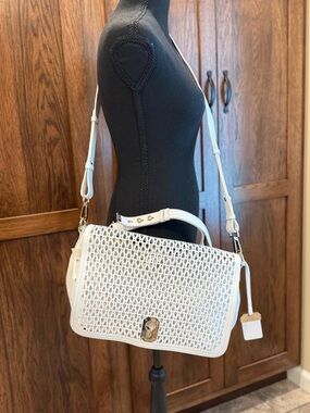 Stuart Weitzman White Woven Leather Crossbody Satchel